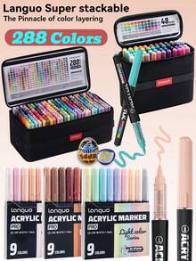 Languo New Color Series Heavy Ink Painting Pens, 288/192/96/72/48/9 Rich Ink Marker Pen Set, Skin Tone And Pastel Color Assortment Available, Soft Liquid-Flow Tip, Vibrant Colors, Strong Coverage, Suitable For Art Students And Artists, Applicable To Canvas, Rock Painting, Wood, Stone, Glass, Ceramic, Fabric Painting, DIY Crafts, Creative Graffiti Creation. Perfect Gift Set For Boys/Girls, Back To School Essential Learning Stationery - Sets - View 2