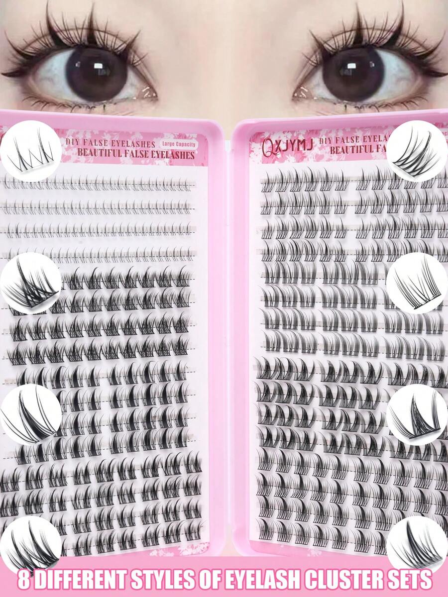 24 Rows Of 324pcs Manga Style DIY Eyelash Set, 8 Mixed Styles, Suitable For Daily Work And Parties, Suitable For Various Eyelash Needs, Even Beginners Can Create Natural Makeup Effects, Suitable For Wearing At Parties, Eyelashes, Fake Eyelashes - C - View 1