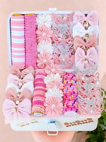 10/153pcs/Set Pink Rhinestone Flower Bow Hair Accessories Set - Suitable For Girls And Women, Daily Essential - Multicolor - View 13