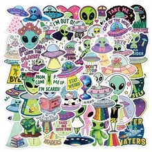 54 piezas de pegatinas creativas y resistentes al agua con diseño de alienígenas para decorar portátil, guitarra, refrigerador, equipaje, teléfono, patineta, álbum de recortes, funda de teléfono, regalos de fiesta de cumpleaños, regalos festivos y útiles escolares - 1 Set - Ver 10