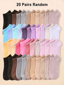 1/10/20/30 Pairs Random Color Short Socks, Solid Color Design, Unisex All-Match Versatile Socks For Boys And Girls, Essential For Students' Daily Wear In Summer - Multicolor - View 7