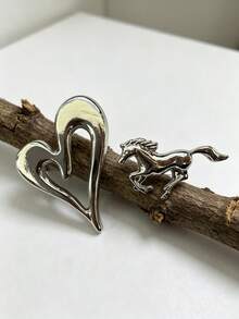 1件裝紋理心形胸針，女款奢華幾何造型別針飾品，適用於大衣與西裝 - 彩色 - 查看 4
