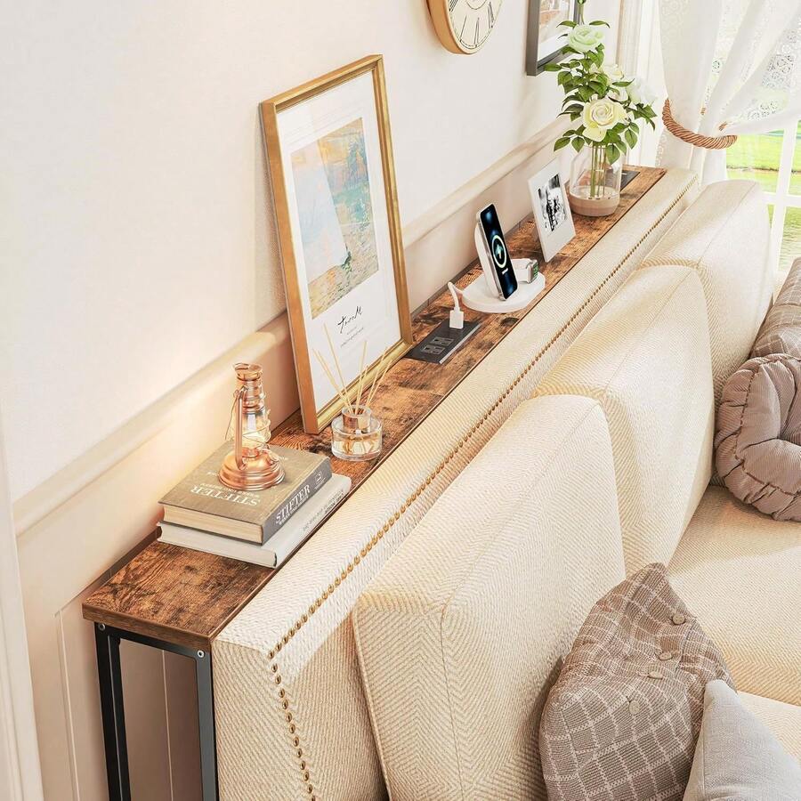 100cm Mesa Recibidor Entrada con Tomacorrientes y Puertos USB,Consola de Entrada,Muebles Consola para Sala,Bufets, Vitrinas y Credenzas,Mesa de Sofá,Barra de Café - Beis - Ver 1