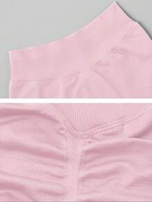 1pc Women's Ribbed Solid Color Seamless Bodycon Sports Shorts, Butt-Lifting Ruched Outdoor Athletic Shorts For Running, Fitness, Cycling, Workout Pink - Pink - View 3
