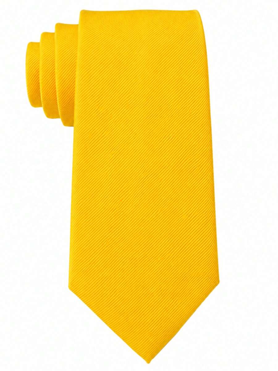 1PC Men's Fashion Light Blue Solid Color Fine Striped Versatile Tie - Yellow - View 1