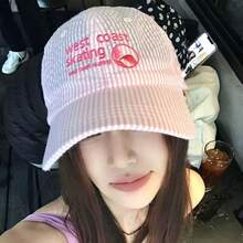 1件 2026新款清新防曬鴨舌帽，修飾臉型直條紋字母刺繡棒球帽，女款韓版 - 彩色 - 查看 3