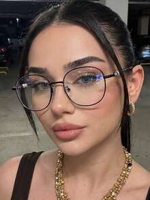 1 Pair Women's Black Round Metal Frame Pearl Decor Elegant Non-Prescription Glasses - Black - View 1