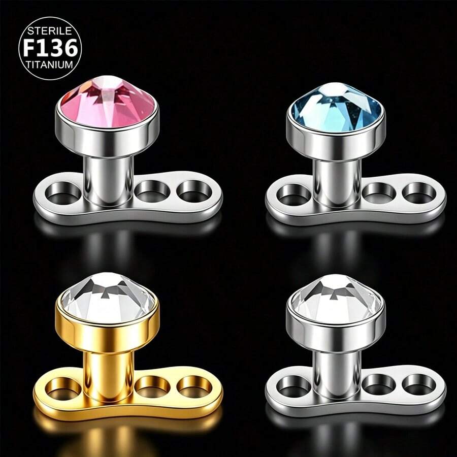 1 Set F136 Titanium Alloy 5A Flat Bottom Czech Cubic Zirconia Skin Piercing Stud Clavicle Implant Piercing Jewelry 3-5mm
