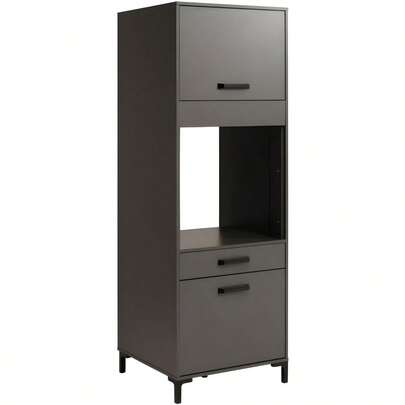 Miroytengo Forno de coluna estilo industrial para cozinha, cinza fumê, 1 gaveta, 2 portas, espaço aberto, altura 188 cm, largura 63 x 60 cm.