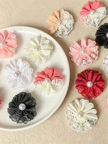 6pcs Multicolor Girls Fresh Texture Mesh Lace Hair Clips Printed Hair Accessories Pearl Embellished Hair Clips For Daily Or Party Wear - Multicolor - View 9