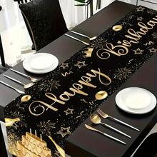 1 buah Taplak Meja Selamat Ulang Tahun, Desain Pola Hitam dan Emas, Taplak Meja Dekorasi Pesta Ulang Tahun, Bahan Poliester Tahan Lama, Hadiah Ulang Tahun, Sempurna untuk Dekorasi Pesta Ulang Tahun, Dekorasi Properti Fotografi Pesta - MultiWarna - View 1