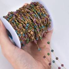 1m Colorful Stone Chain Stainless Steel Round Bead Chain, Suitable For Necklace, Bracelet And DIY Jewelry Making Accessories - DIY Chain - View 9