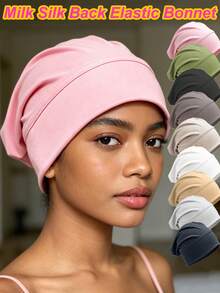 CONFLASS Women's Soft Milk Silk Sleep Hair Bonnet, Elastic Stretchable Breathable Night Hair Cap, Protects Curly And Natural Hair, Solid Color Satin Hair Cover - Multicolor - View 8