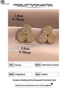 1 Pair Fashion Gold Three-Ring Clover Cubic Zirconia Stud Earrings For Women, Wedding Birthday Anniversary Gift, Daily Decor Copper Earrings - Yellow Gold - View 4