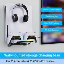 Wall Mount For PS-5/PS-5 Slim/Pro Console And Controllers With Dual Charger, Headphone Hanger, And RGB Lighting Strip For PlayStation5/Slim/Pro – ABS Material - 查看 2