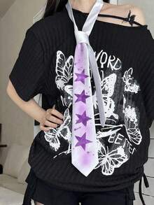 1pc Cute Star Print Tie For Women, New Sweet Elegant Versatile Decorative Knotless Necktie, Multi-Purpose - Multicolor - View 4