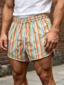 Men's Summer Thin Color Block Striped Casual Sports Loose Quick-Dry Beach Shorts - Multicolor - View 1