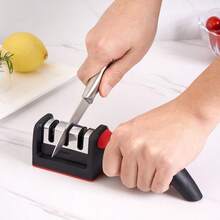 KitchenProfessional 4-In-1 Chef Knife Sharpener, For Sharpening Chef Knives, Can Repair Non-Serrated Blades And Scissors - Black and Red - View 2