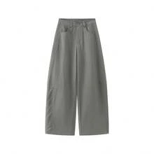 Women's Solid Color Pocket Button Casual Versatile Daily Wear Long Pants - Grey - View 1