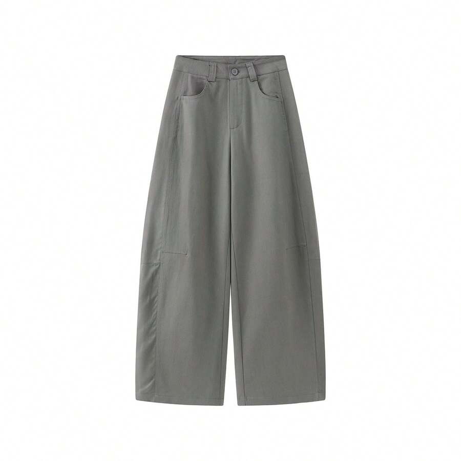 Women's Solid Color Pocket Button Casual Versatile Daily Wear Long Pants - Grey - View 1