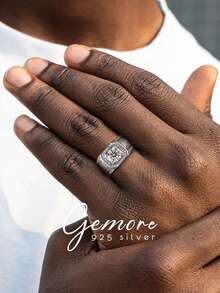 1 pieza Anillo de hombre de lujo de plata de ley 925 con moissanita de 1 quilate, regalo de aniversario, joyería de hombre, anillo de compromiso y boda, promesa eterna, joyería exquisita - Plateado - Ver 1