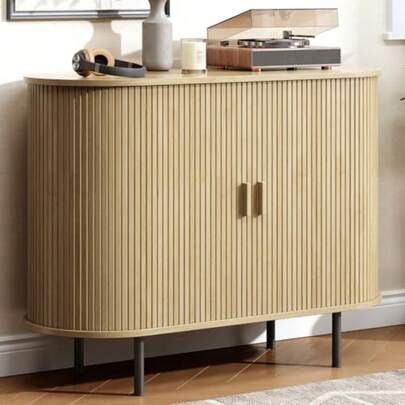clóset buffet con almacenamiento, aparador estriado con puerta corredera, clóset de bar de café con estante ajustable, mesa de consola, mesa de acento para entrada, cocina roble, 40