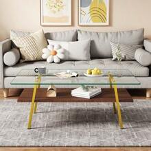 Coffee Table Made Of Tempered Glass, Rectangular Coffee Table, Metal Legs, Modern Living Room Table, H42.5/W98/D58 Cm - Blush+Gold - 查看 6