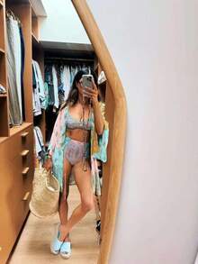 Bohemian All Over Print Sheer Satin Robe Mini Dress, Casual Flowy Design For Summer Travel & Beach Vacation - Flower - View 8