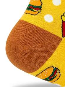 1/3/5 pares de calcetines de media caña para hombre con temática de comida rápida, patrón de hamburguesa y papas fritas amarillo brillante, diseño lindo de comida chatarra, adecuado para uso diario y como regalo de cumpleaños festivo - Multicolor - Ver 6
