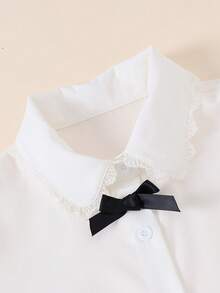 Back To School Season Girls' Fashion Elegant Ruffle Blouse And Plaid Pleated Skirt Set - Baby Blue - View 4