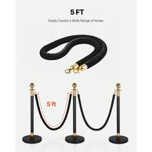 2 Pcs Black Velvet Stanchion Ropes, 5 Ft Crowd Control Stanchion Black Velvet Ropes With Gold Hooks, Post Queue Barrier Carpet Rope For Carpet Events Movie Theaters Grand Openings Hotels Party - 2 PCS - View 5
