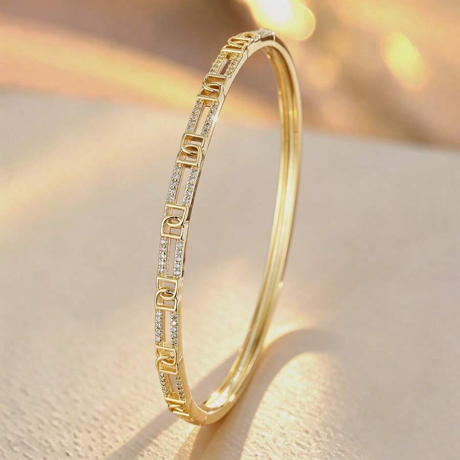 1pc Minimalist Hollow Letter D Shaped Chain Design Cubic Zirconia Inlaid Women Bracelet - Multicolor - View 1