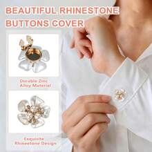 6pcs Pearl Sequin Button Covers, Decorative Cufflinks Buttons, Suitable For Women's Shirts DIY Sewing Floral Buttons, Wedding Autumn/Winter Outfit Accessories - White - View 7