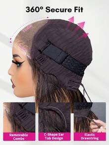 ISEE 180% Density 16-24 Inch Straight Human Hair Glueless Transparent Lace Front Layered Dyed Brown Highlight Wig, Suitable For Beginners Daily Wear - SNATURAL/27 - View 6