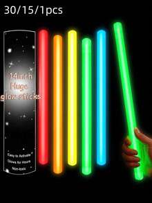 30/15/1pc 14 Inch Large Glow Sticks, Ultra Bright Glow Sticks, Party Decorations, Provide 9-12 Hours Of Lighting For Night Hiking, Night Outdoor Activities, Suitable For Parties, Holiday Parties, Gatherings - Multicolor - View 2