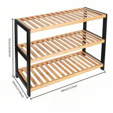 1pc 2/3-Tier Wooden Shoe Rack With Metal Frame, Economical Shoe Shelf, Space Saving, Sturdy And Durable, Movable, Suitable For Corridor, Entryway And Dormitory, Household Shoe Cabinet, Shoe Rack - Multicolor - View 11