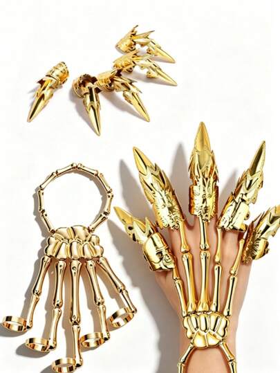 Steampunk Skeleton Gothic Skull Vingerhuls - Punk Metal Koperen Open Ring Nagelaccessoire, Cosplay Prop Vingerring, Verstelbare Maat Voor Mannen En Vrouwen