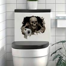1PC 2D Broken Wall Ghost Bathroom Wall Sticker, Self Adhesive Horror Zombie With Toilet Paper Decal, Halloween Prank Decor For Restroom Tile - 1PC - View 7