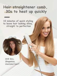 CRASTS Straightening Comb Hair Straightener Styling Brush For Home Use, Volumizing Hair Care, Inward Curl, Dry Hair - White - View 5