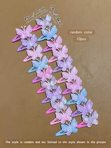 10 piezas de pinzas para el cabello con forma de mariposa de colores aleatorios, estilo dulce, accesorios para el cabello adecuados para uso diario - Multicolor - Ver 8