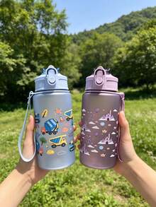 1pc 500ml Kids Water Bottle, Matte Cute Cartoon Anti-Drop Straw Cup, Back To School Kindergarten Water Cup, Portable Leak-Proof Straw Cup, Learning Cup - Multicolor - View 8