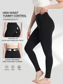 Spring Summer Autumn Solid Color Women's Tight Leggings, Running Workout Sports Long Pants, Home Casual Long Pants Black - Black - View 1