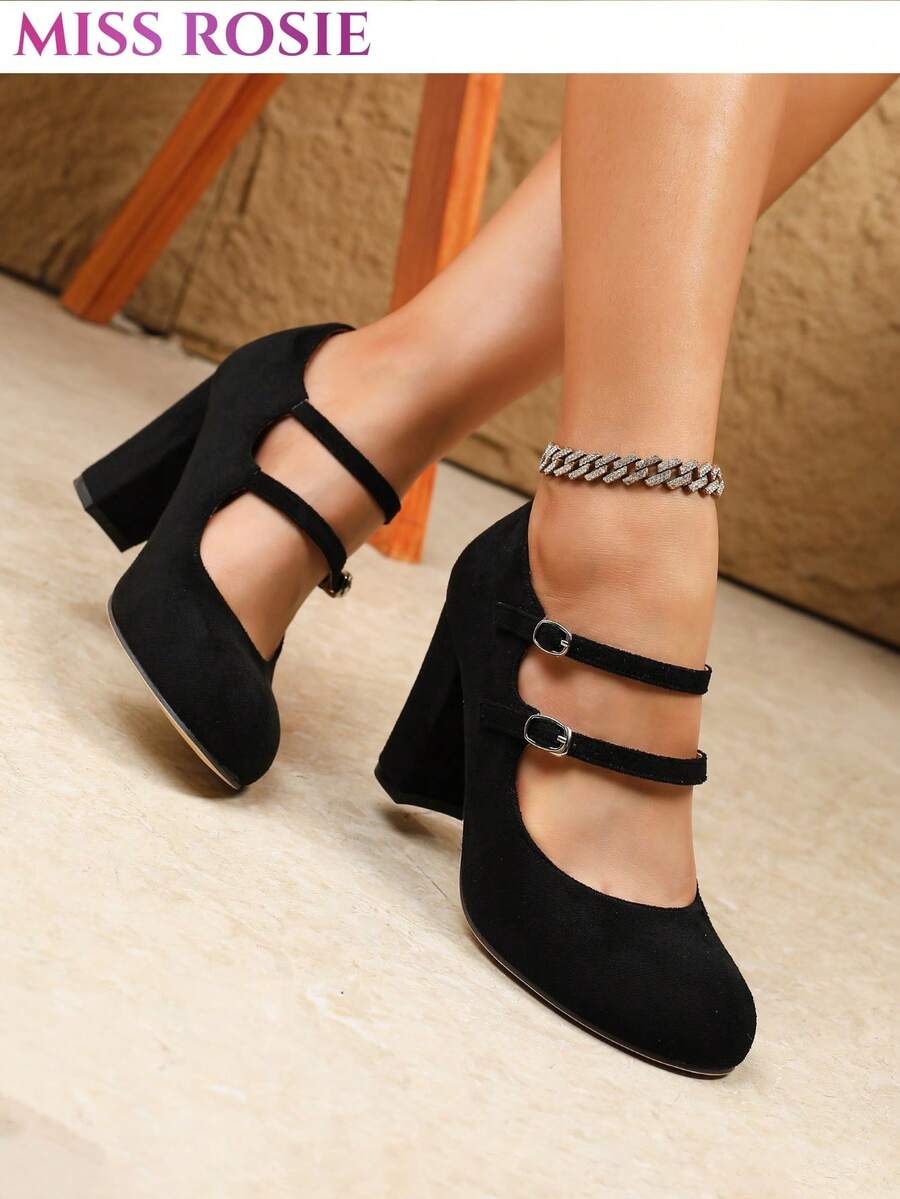 [MISS ROSIE]2026 SS New Arrival: Elegant Women's Mary Jane Heels In Multiple Colors, Round Toe With Single T-Strap. Local Stock Fast Delivery In 3 Day - 黑色 - 查看 1