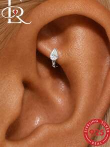 EleRunis 1pc 925 Sterling Silver Classic Cubic Zirconia Cartilage Ear Cuff, 18K Gold Plated Helix Earring, Women's Upper Ear Cartilage Stud, Suitable For Daily Wear And Parties - Gold - View 13