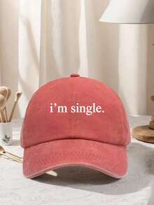 1件中性款「I'm Single」印花棒球帽 可調節設計 適合徒步登山、旅行與戶外活動 - 多色 - 查看 10