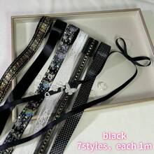 金箔印花緞面蕾絲緞帶套組，多款圓點、蝴蝶、音符緞帶，DIY胸針掛繩禮品包裝裝飾手工藝材料 - A - 查看 15