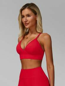MFVIM Seamless Yoga Bra Top With Adjustable Straps, Quick-Dry Sports Shirt For Running & Fitness, Breathable Gym Wear For Women - Red - View 8