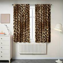 2pcs Vintage Brown Leopard Print Decorative Curtains, Rod Pocket Design, Easy Installation And Removable, Polyester Material, Suitable For Living Room, Bedroom, Luxury Vintage Home Decor. - Multicolor - View 16