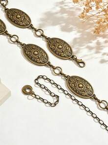 1pc Vintage Fashion Bohemian Metal Floral Pattern Distressed Flower Disc Waist Chain Suitable For Women's Daily And Party Wear - Gold - View 4