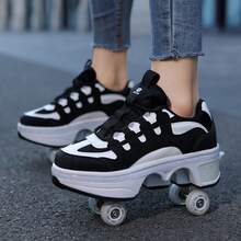 Men's One-Click Retractable Heel Roller Skates, Convenient To Carry, Walkable And Fast-Gliding Inline Skates, Men's Wheeled Sports Shoes, Men's Roller Skates, Unisex All-Season - Black - View 3